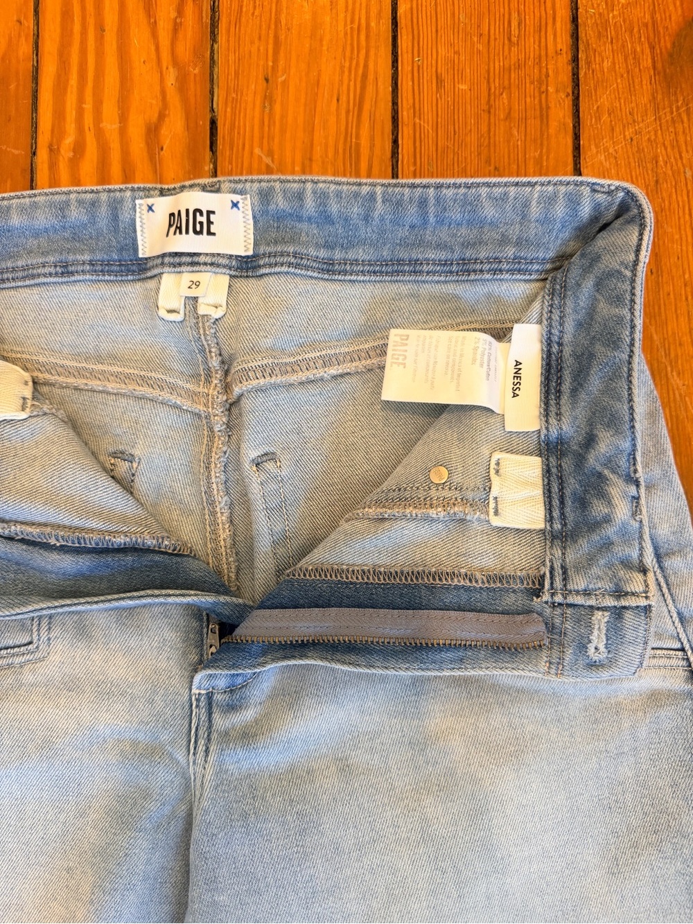 PAIGE Anessa Light Blue Wide-Leg Jeans with Frayed Hem - Picture 2 of 7